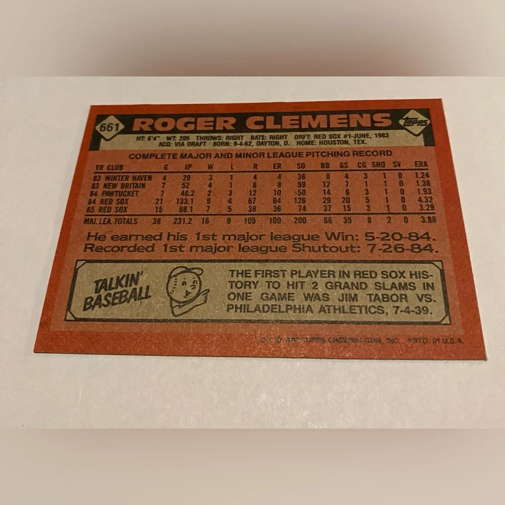 Roger Clemens 1986 Topps Baseball card Vintage 2nd year* in the majors - Picture 3 of 3